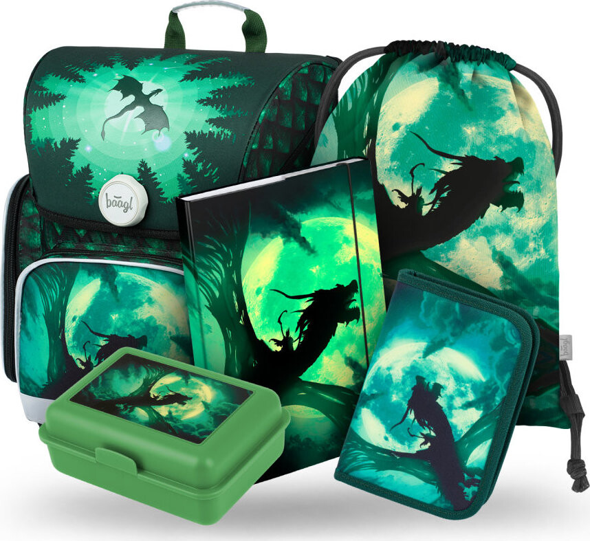 BAAGL 5 SADA Ergo Drak: aktovka, peračník, vrecko, dosky, box