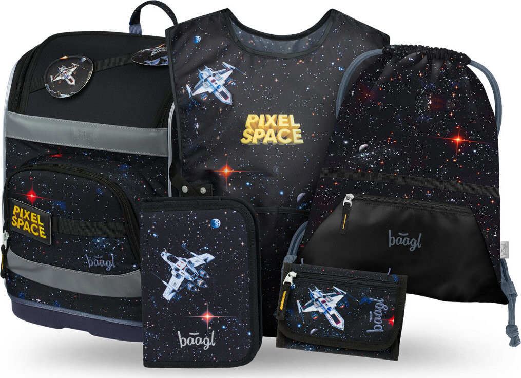 BAAGL SADA 5 Zippy Plus Pixel Space: aktovka, peračník, vrecko, zástera, peňaženka