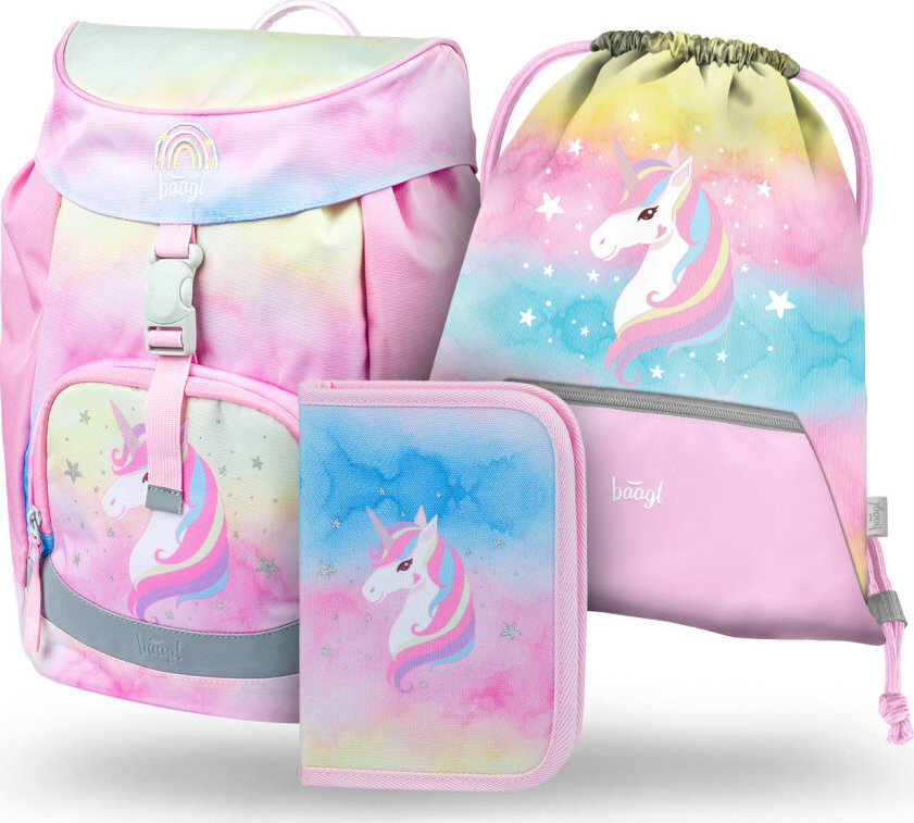 BAAGL 3 SADA Airy Rainbow Unicorn: aktovka, peračník, vrecko