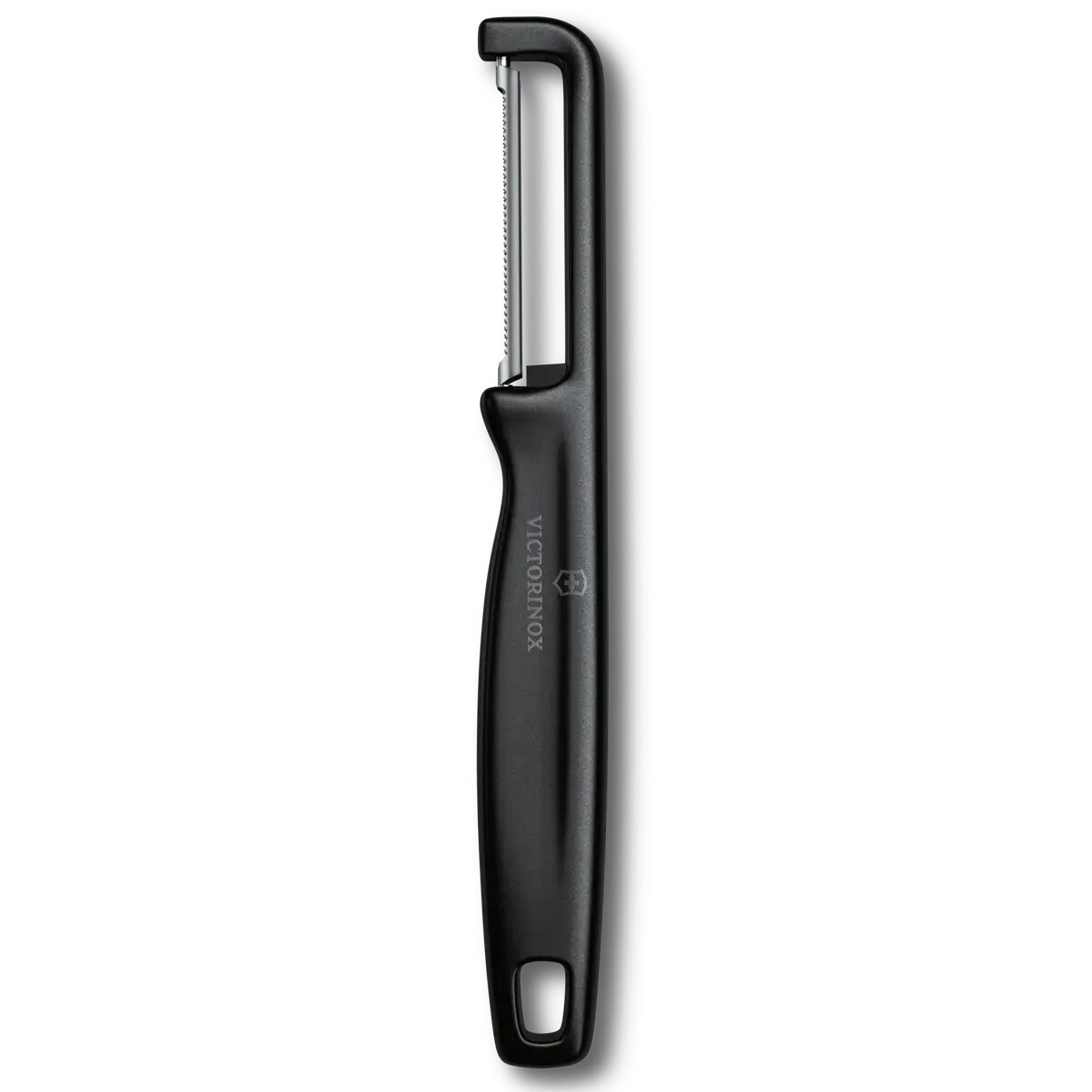 Škrabka na zeleninu IOTA 16 cm, zúbkované ostrie, čierna, plast, Victorinox