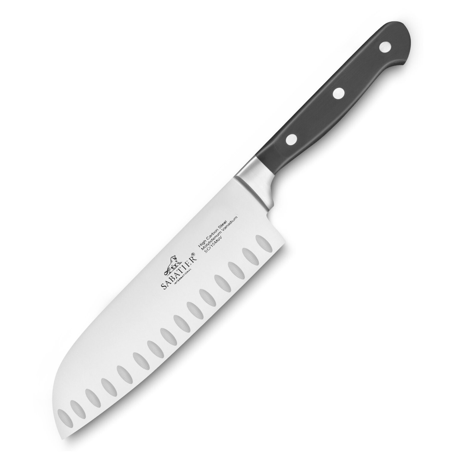 Santoku knife PLUTON 18 cm, nerezové nity, čierna, Lion Sabatier