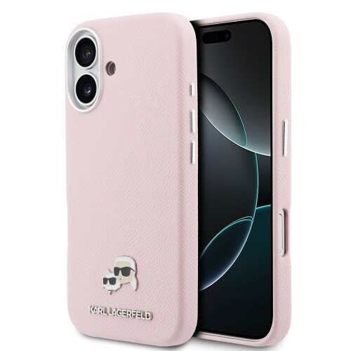 Karl Lagerfeld PU Karl and Choupette Heads Pins MagSafe Zadní Kryt pro iPhone 17 Pink