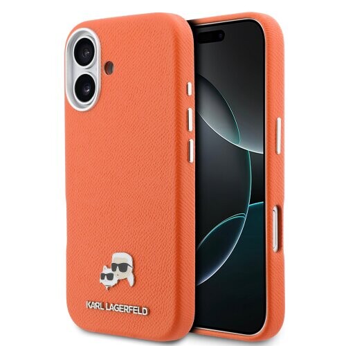 Karl Lagerfeld PU Karl and Choupette Heads Pins MagSafe Zadní Kryt pro iPhone 17 Orange