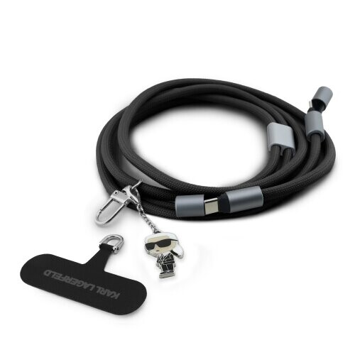 Karl Lagerfeld Ikonik Charm Popruh s Integrovaným Nabíjecím Kabelem USB-C/USB-C Black