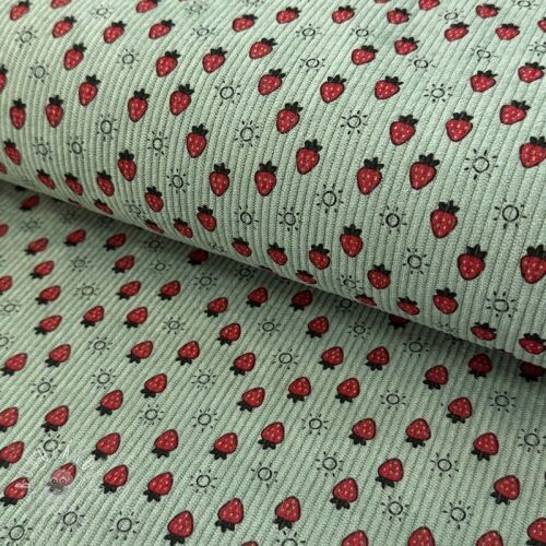 Menčester STRETCH Little strawberries old green