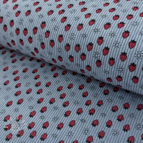 Menčester STRETCH Little strawberries old blue