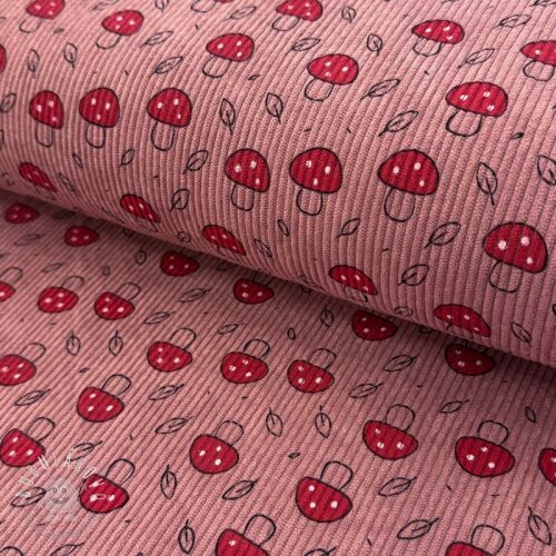 Menčester STRETCH Little mushrooms old pink