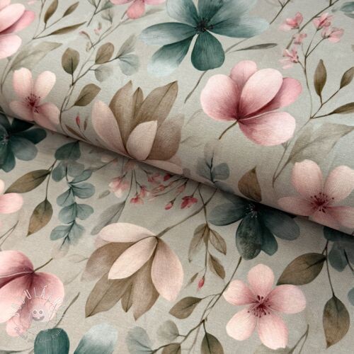 Úplet VISCOSE LYCRA HEAVY Classic flowers design C