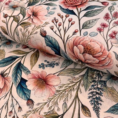 Viskóza s ľanom Floral design D