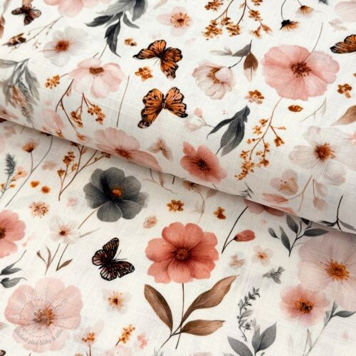 Viskóza s ľanom Flower sea design D