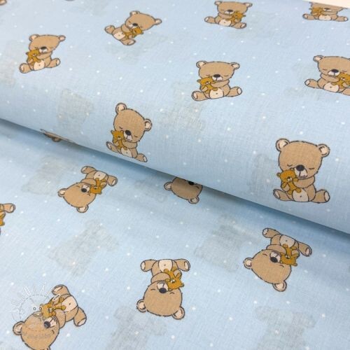 Bavlnená látka Sweet bear light blue ORGANIC