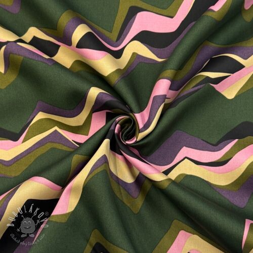 Bavlnená látka SATIN Abstract waves dark green