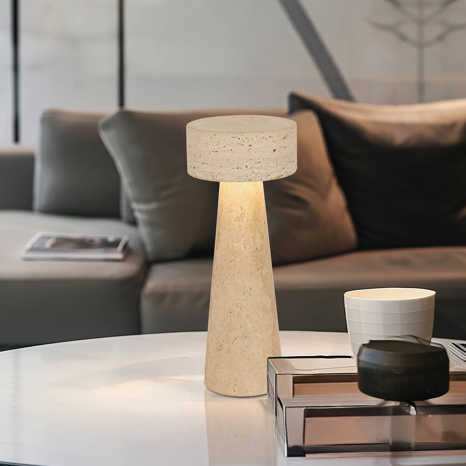 Stolová LED lampa Serenity, béžová, výška 31 cm, kameň