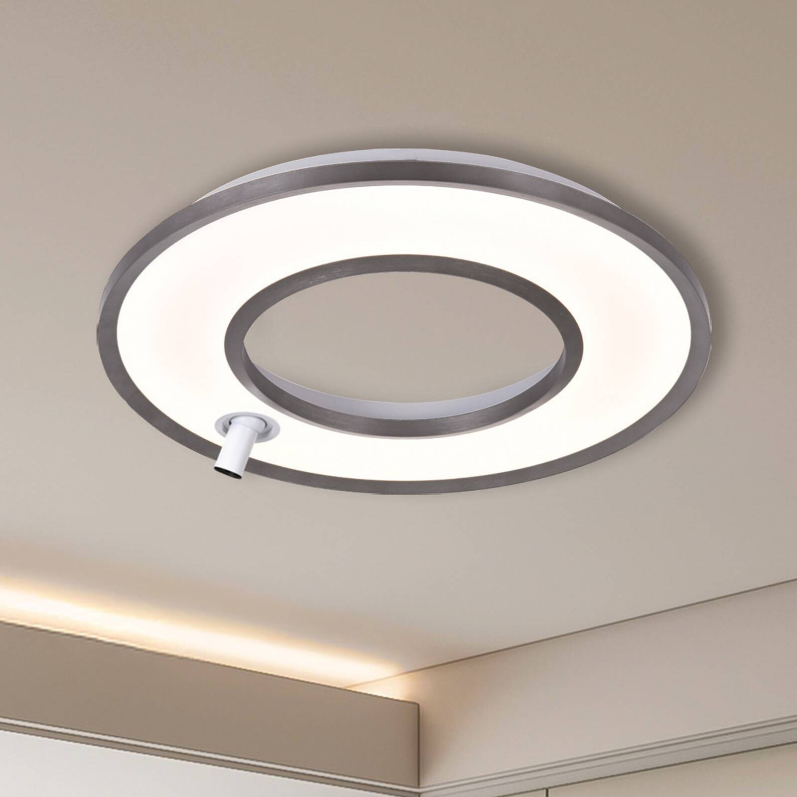 Stropné LED svetlo Valeria, sivá brúsená, Ø 60 cm, kov