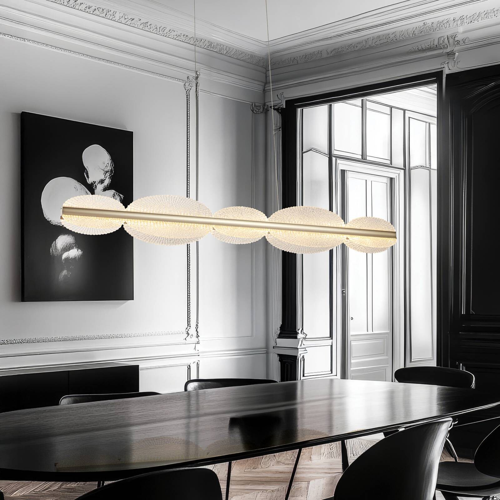 LED závesné svietidlo Evana, strieborná/číra, dĺžka 120 cm, kov