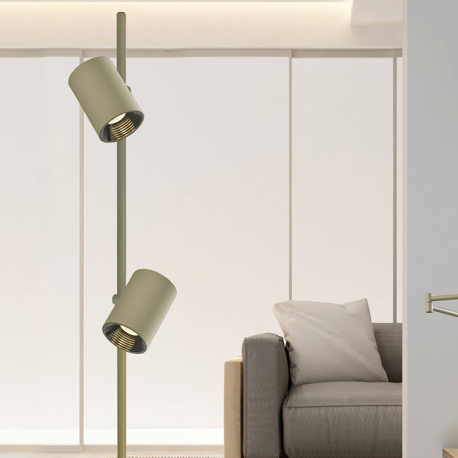 LED stojacia lampa Melina, olivovo zelené, výška 162 cm, kovové, stmievateľné