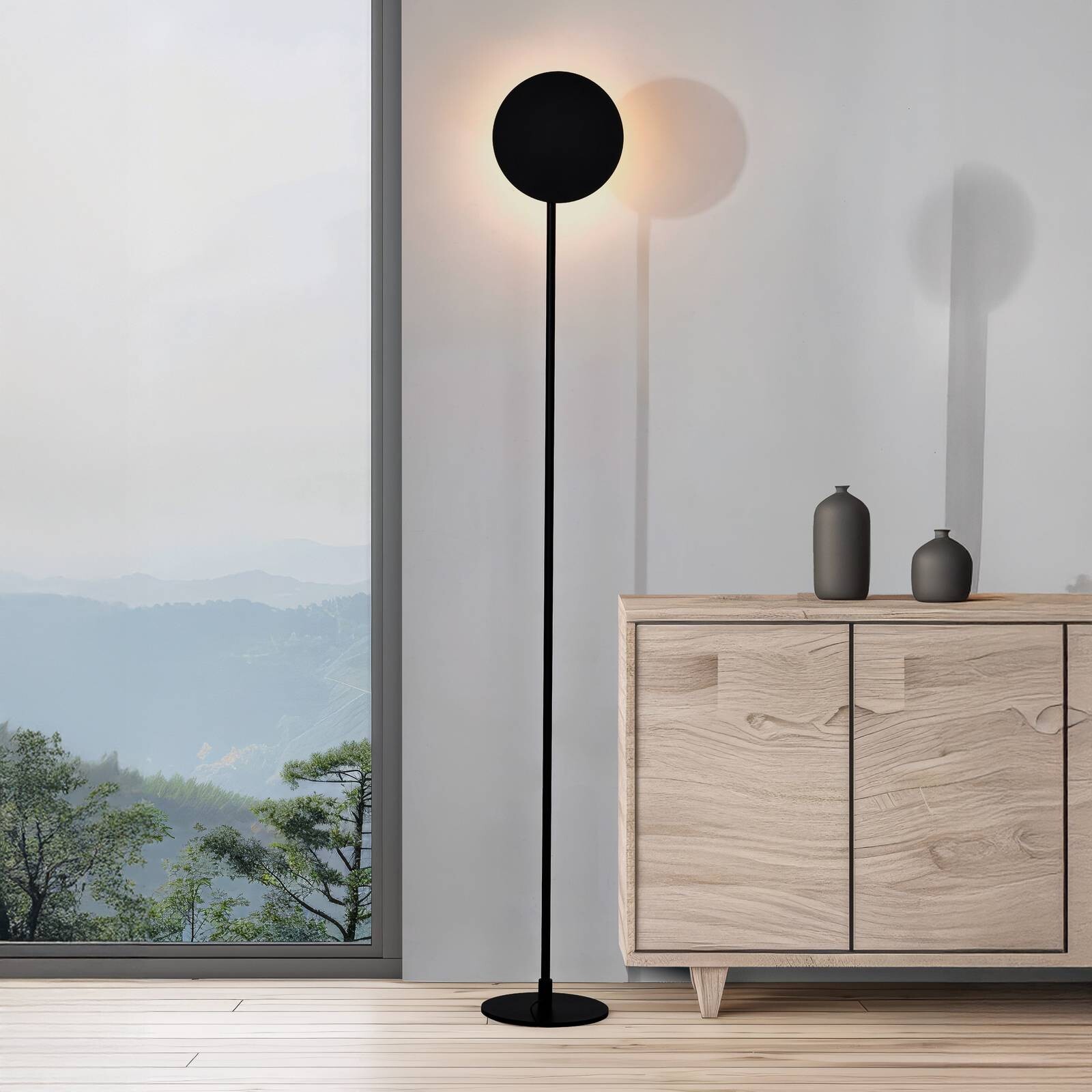 LED stojacia lampa Isabel, čierna, výška 168 cm, kov