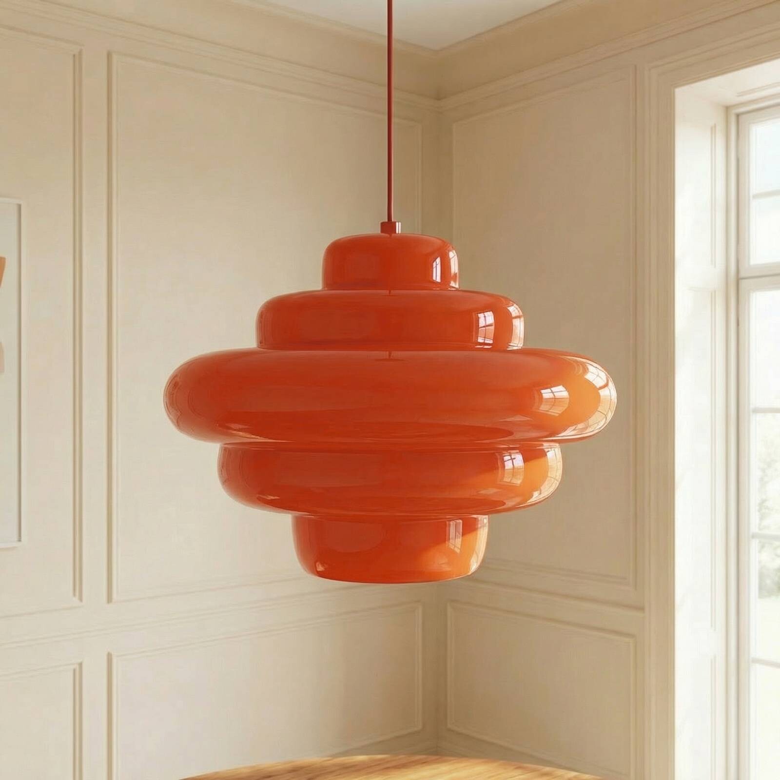 Závesné svietidlo Lucande Lei, oranžové, Ø 35 cm, sklo