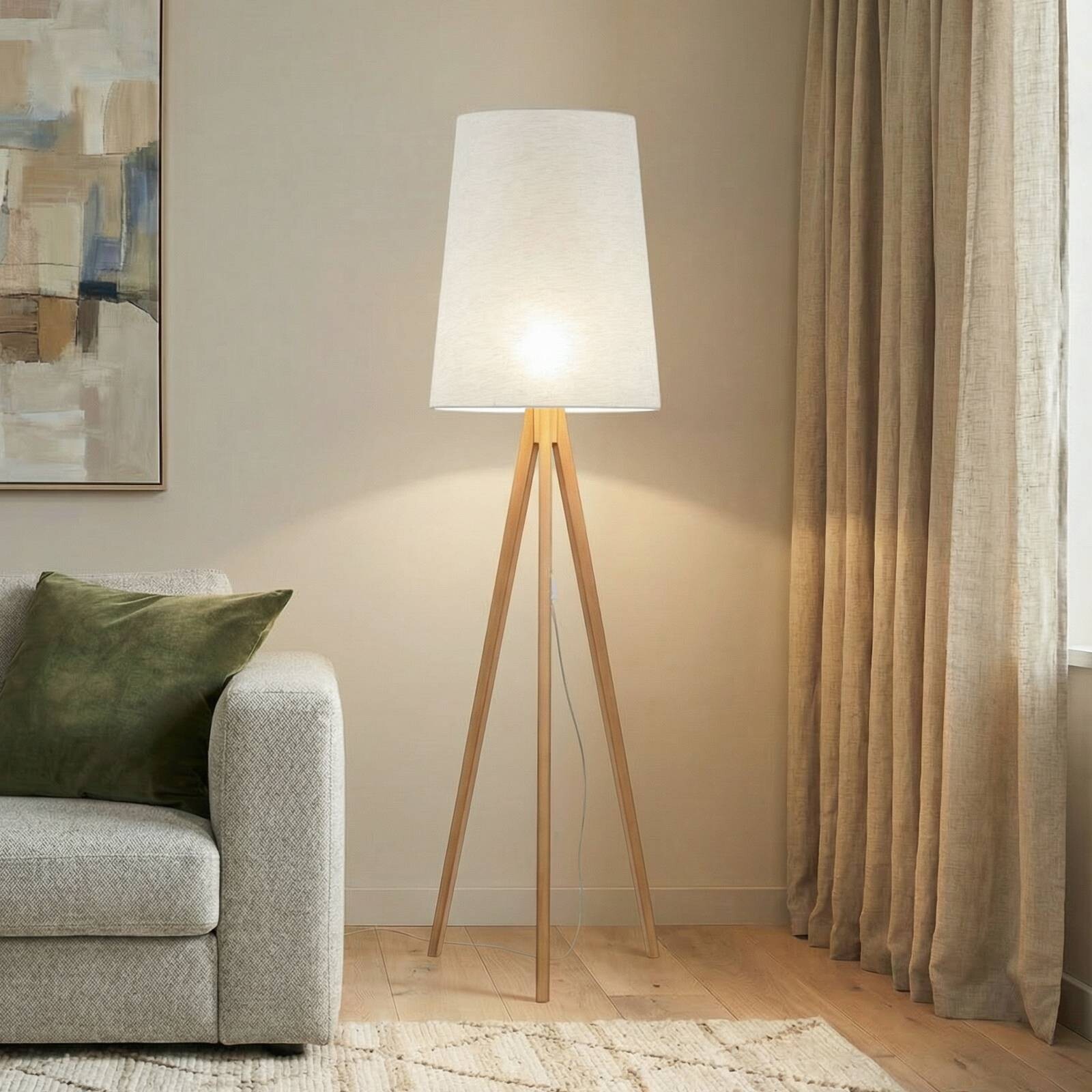 Stojacia lampa Walz, krémová farba, drevo, výška 175 cm, E27