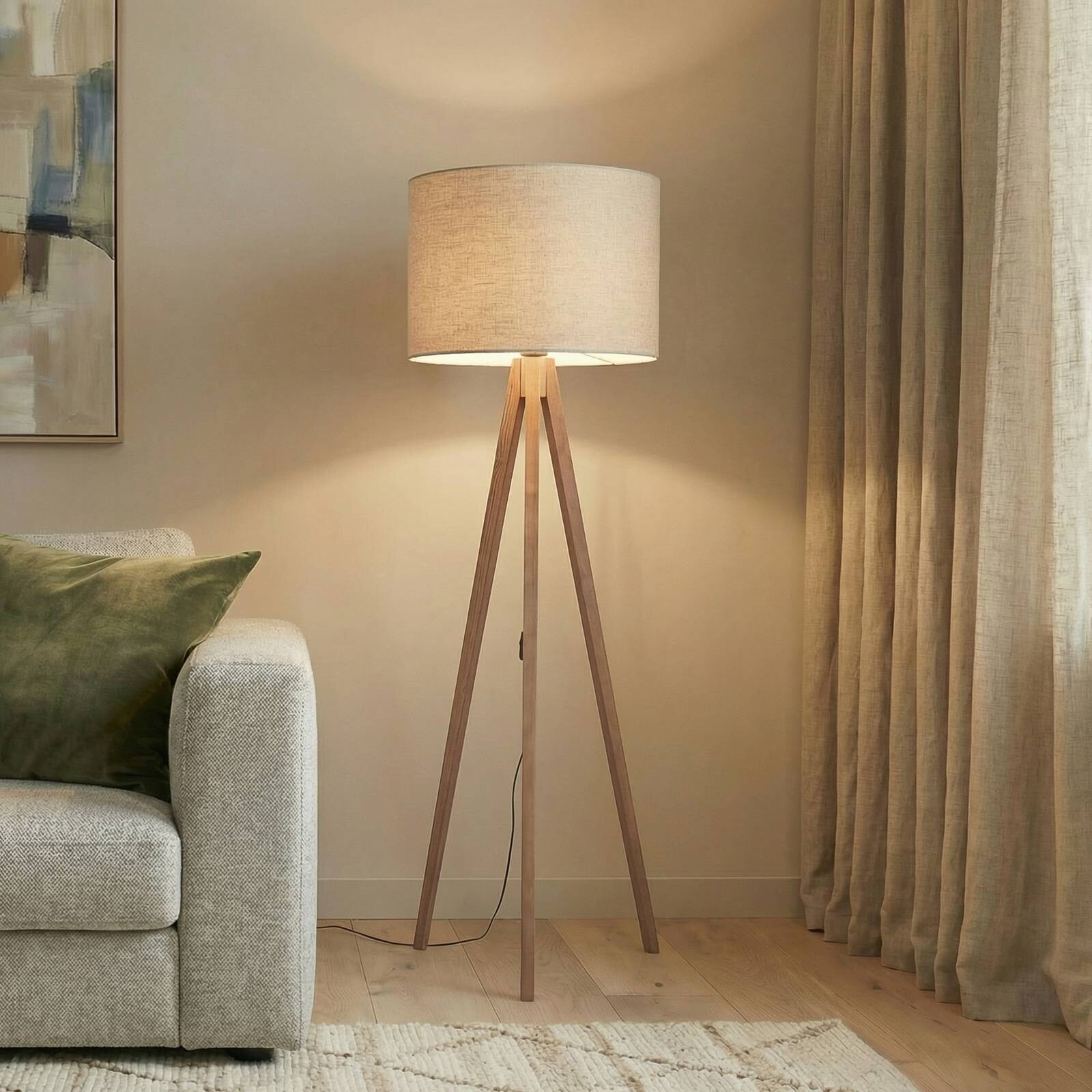 Stojacia lampa Grand, béžová/orech, výška 145 cm, E27