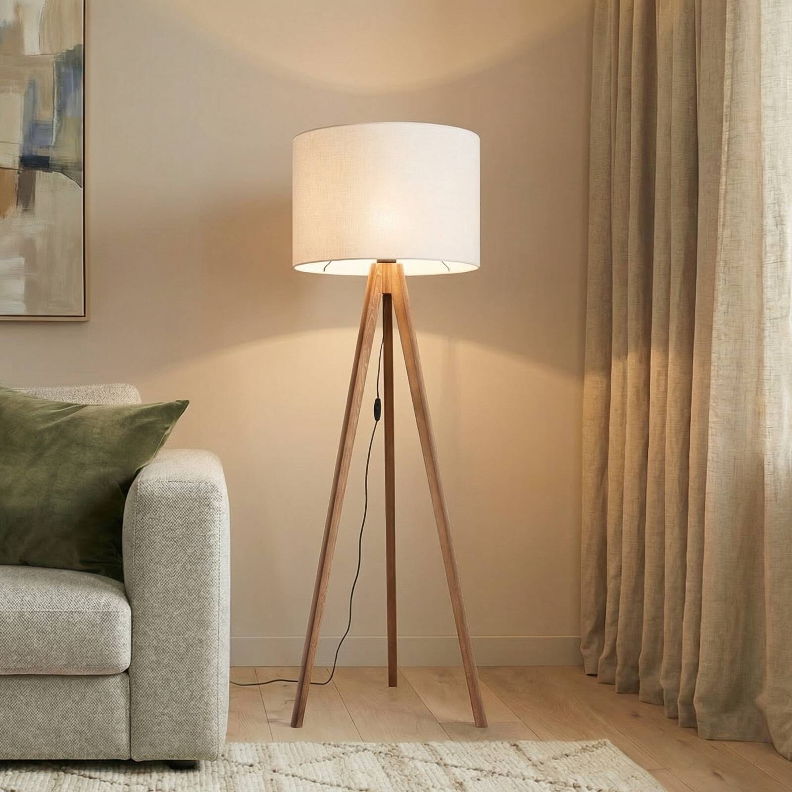 Stojacia lampa Grand, krémová/orechová, výška 145 cm, E27