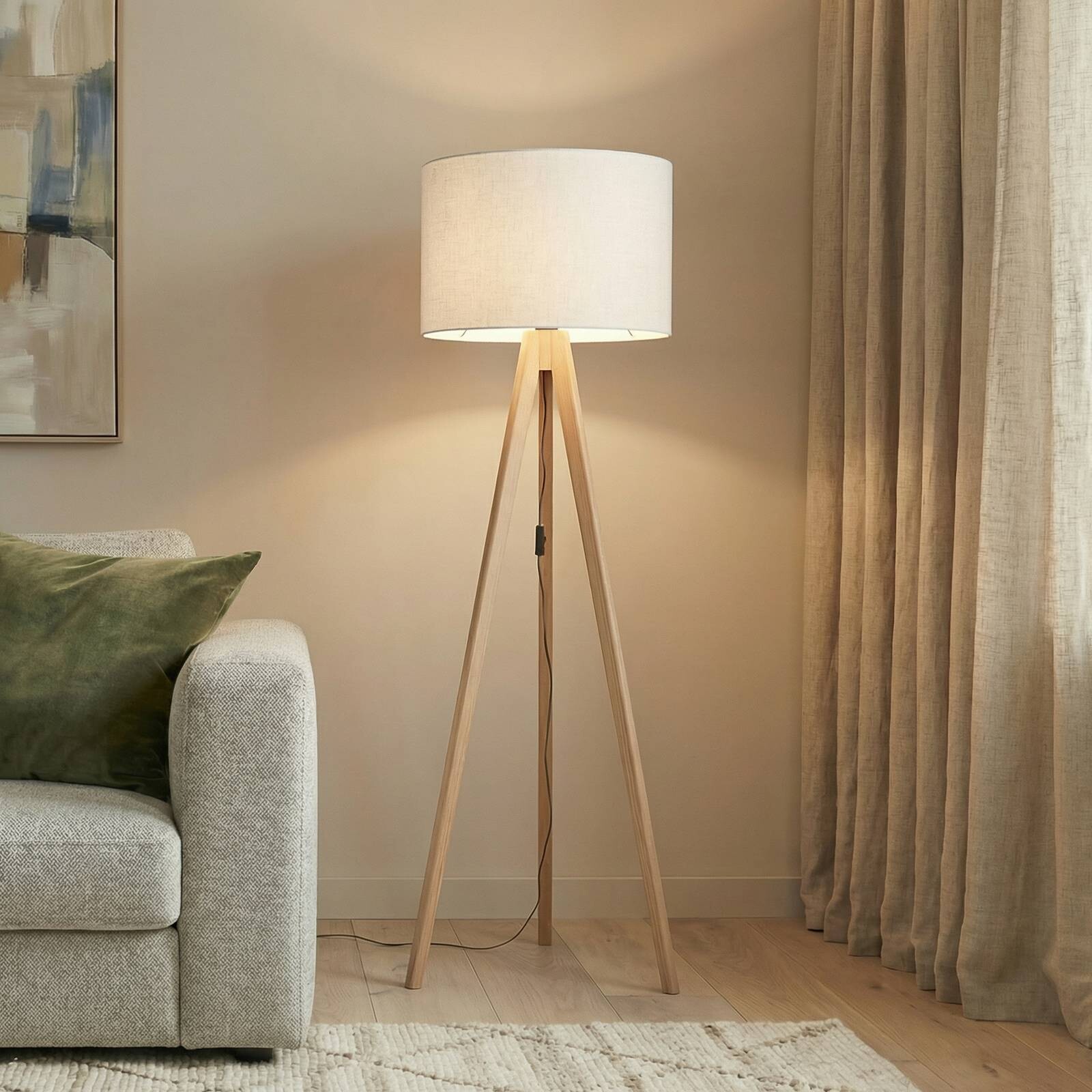 Stojacia lampa Grand, krémová/borovica, výška 145 cm, E27