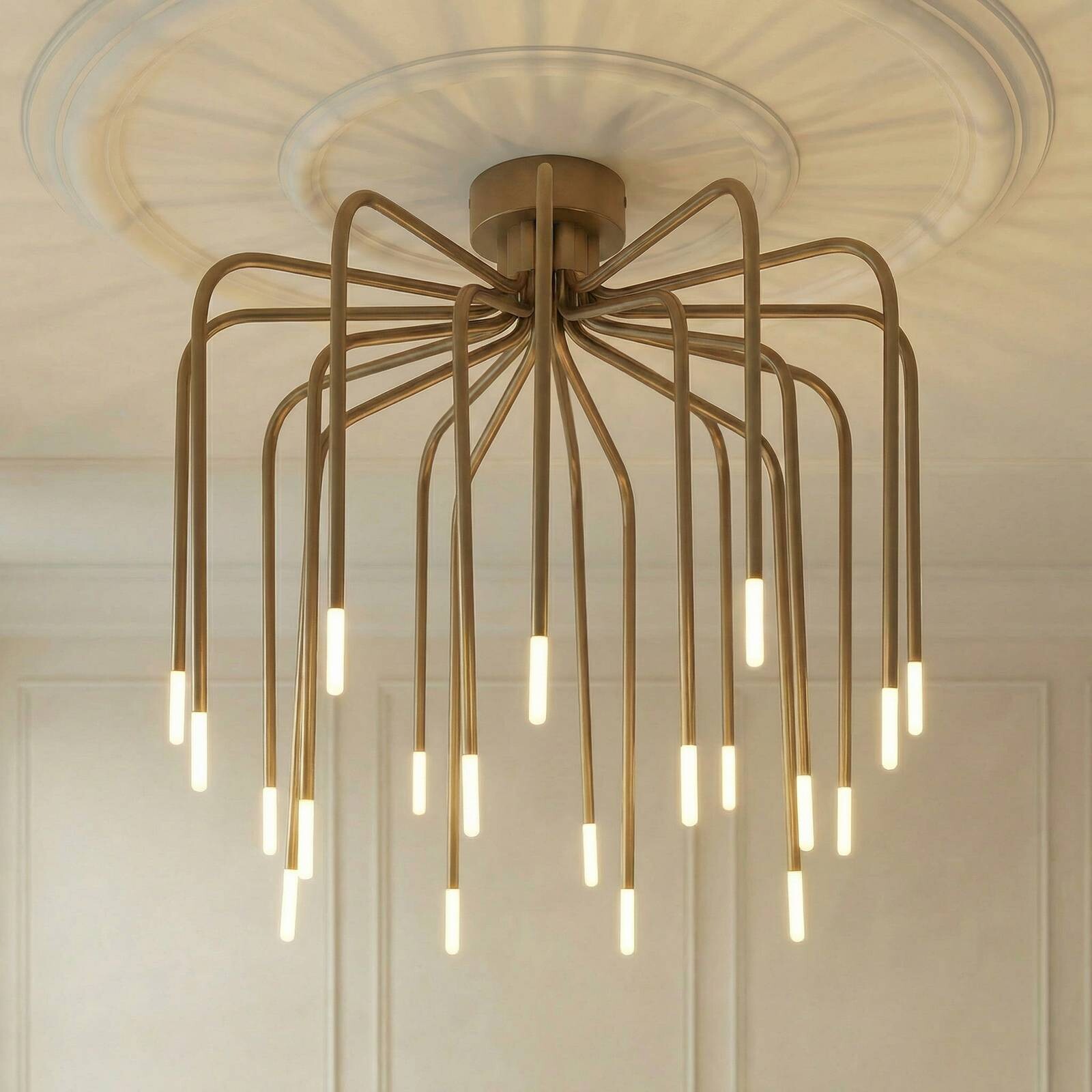 Stropné LED svetlo Lucande Ariadne, Ø 57 cm, matná zlatá, 20 žiaroviek