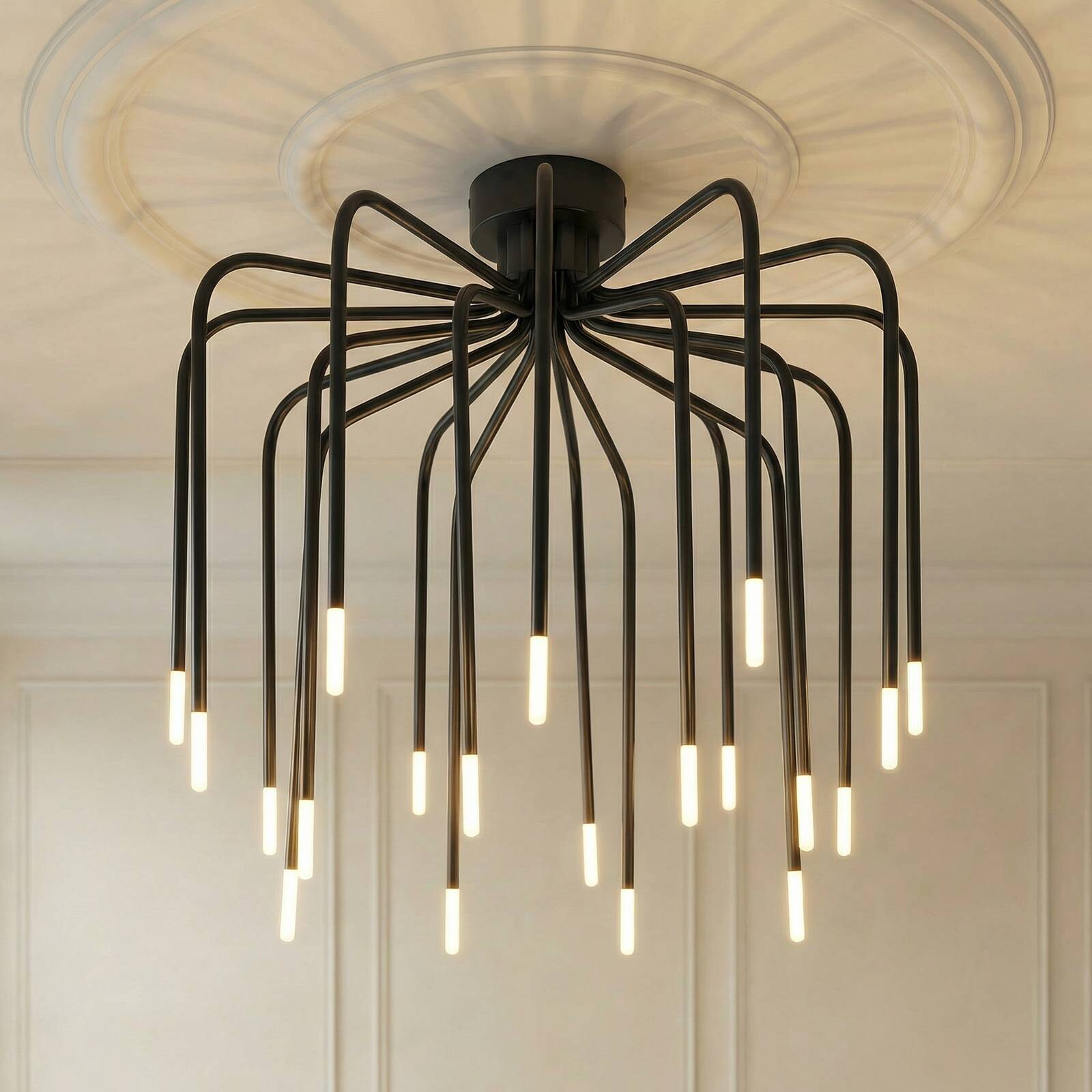 Stropné LED svetlo Lucande Ariadne, Ø 57 cm, matná čierna, 20 žiaroviek