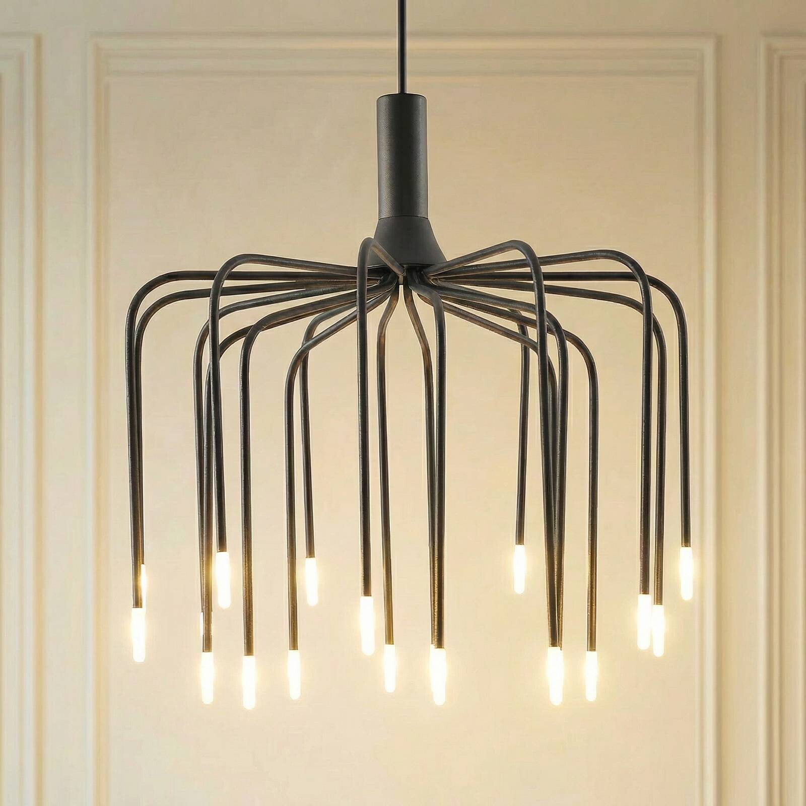 LED závesné svietidlo Lucande Ariadne, Ø 57 cm, matná čierna, 20 žiaroviek