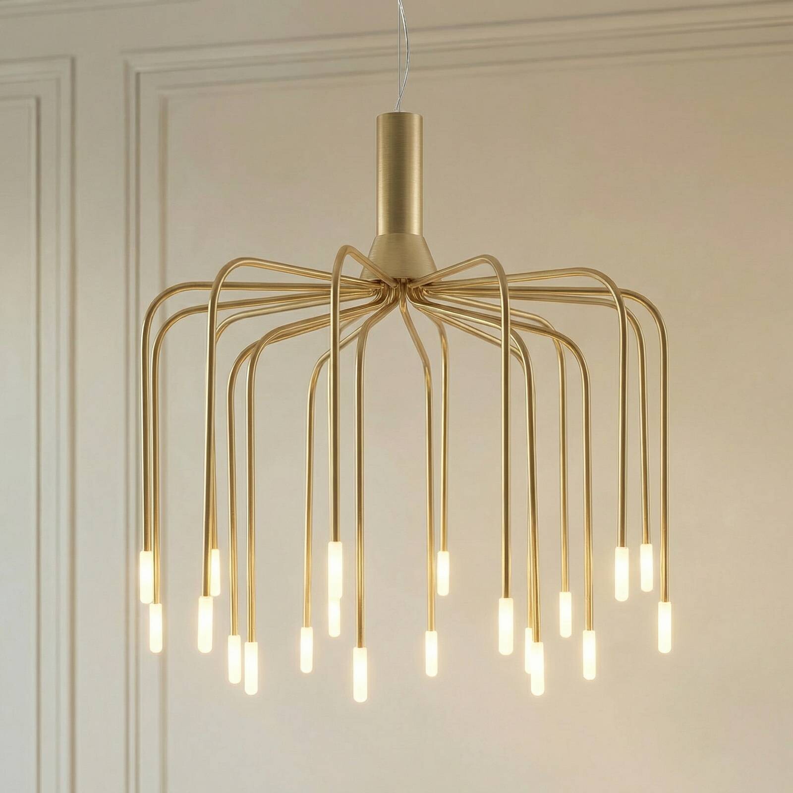 LED závesné svietidlo Lucande Ariadne, Ø 57 cm, matná zlatá, 20 žiaroviek