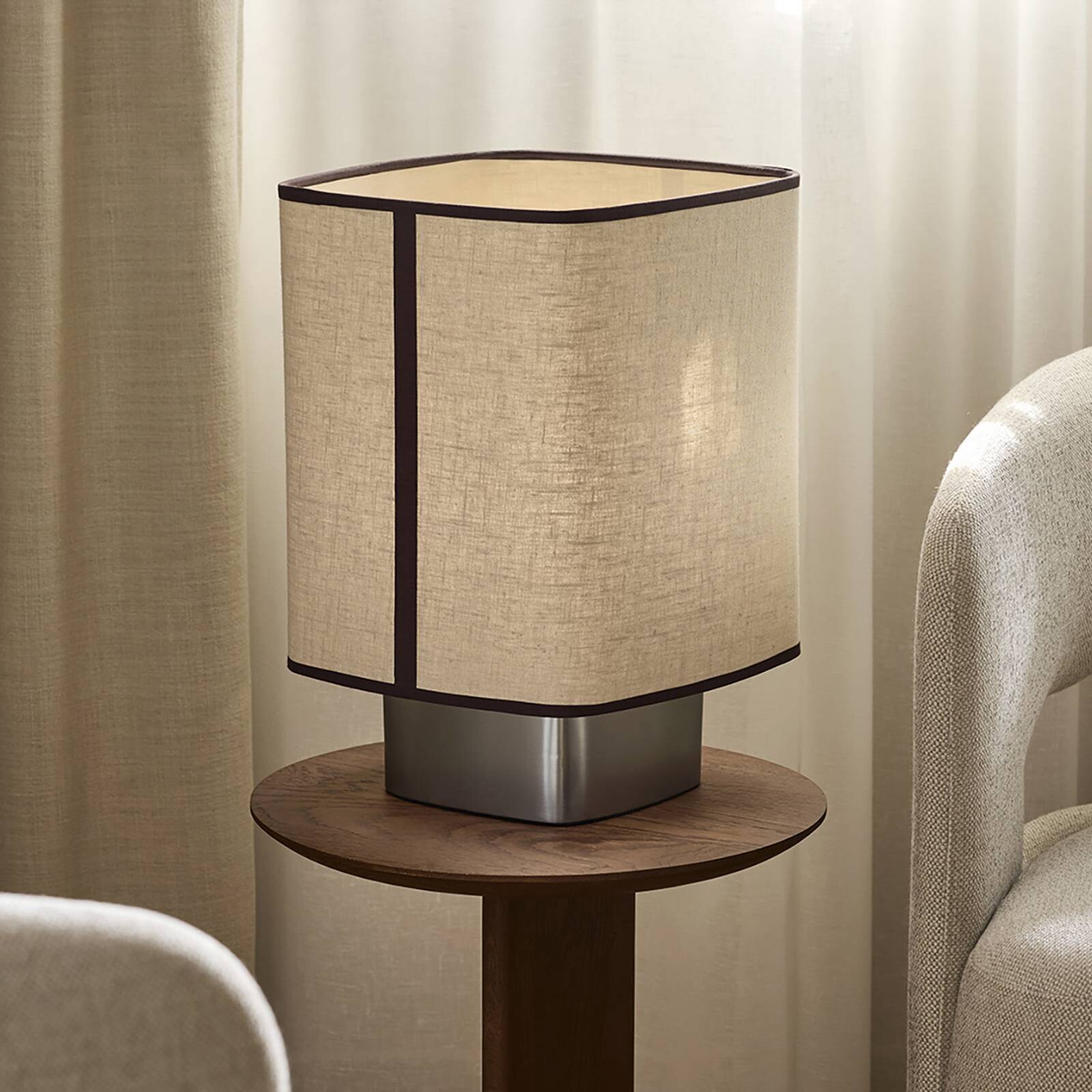 MARKET SET Stolová lampa Dolce, vápencovo béžová, ľan, E27