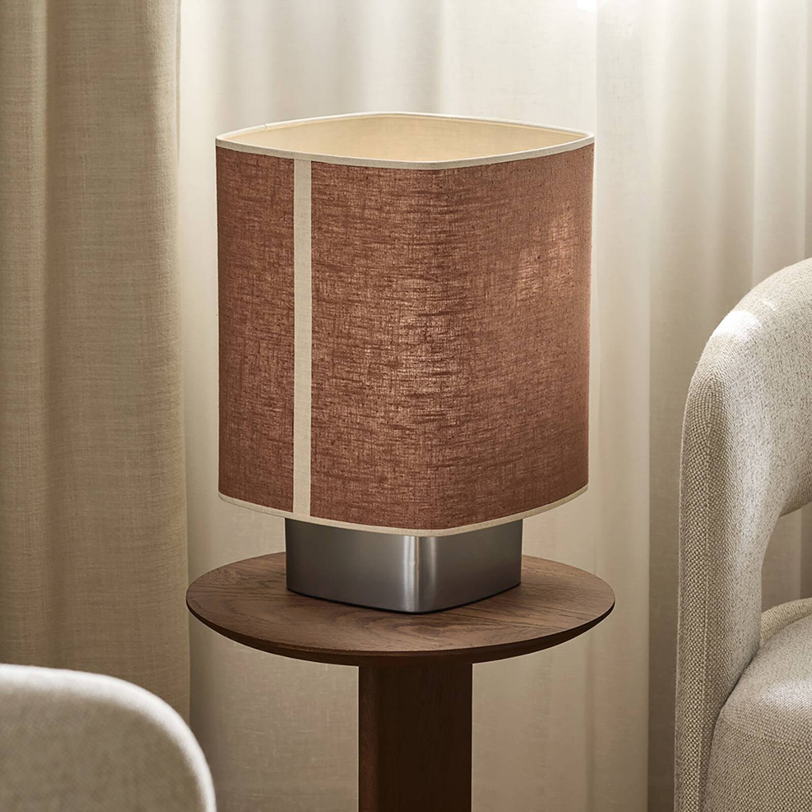 MARKET SET Stolová lampa Dolce, korkovo hnedá, ľan, E27