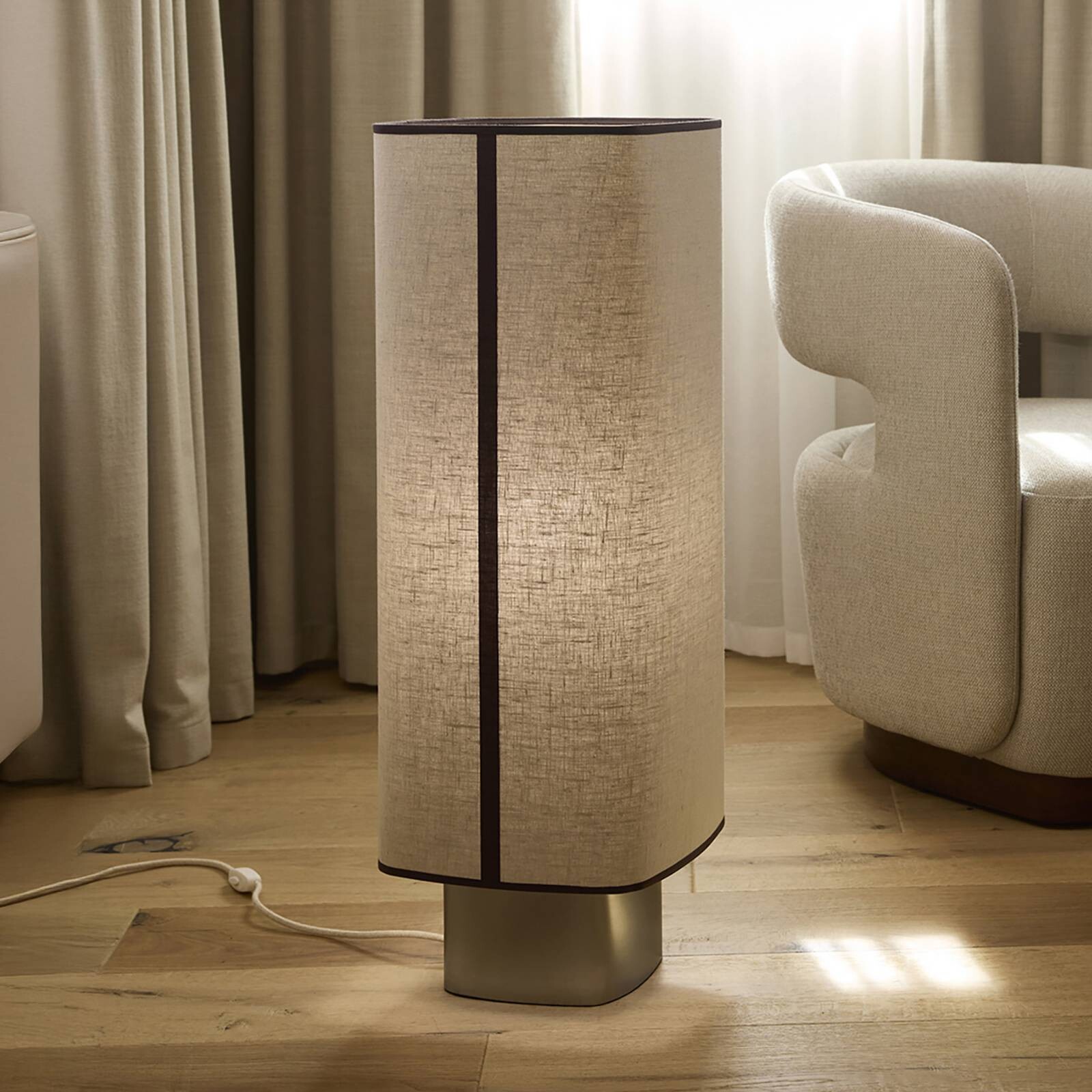 MARKET SET Stojacia lampa Dolce, vápencovo béžová, ľan, E27