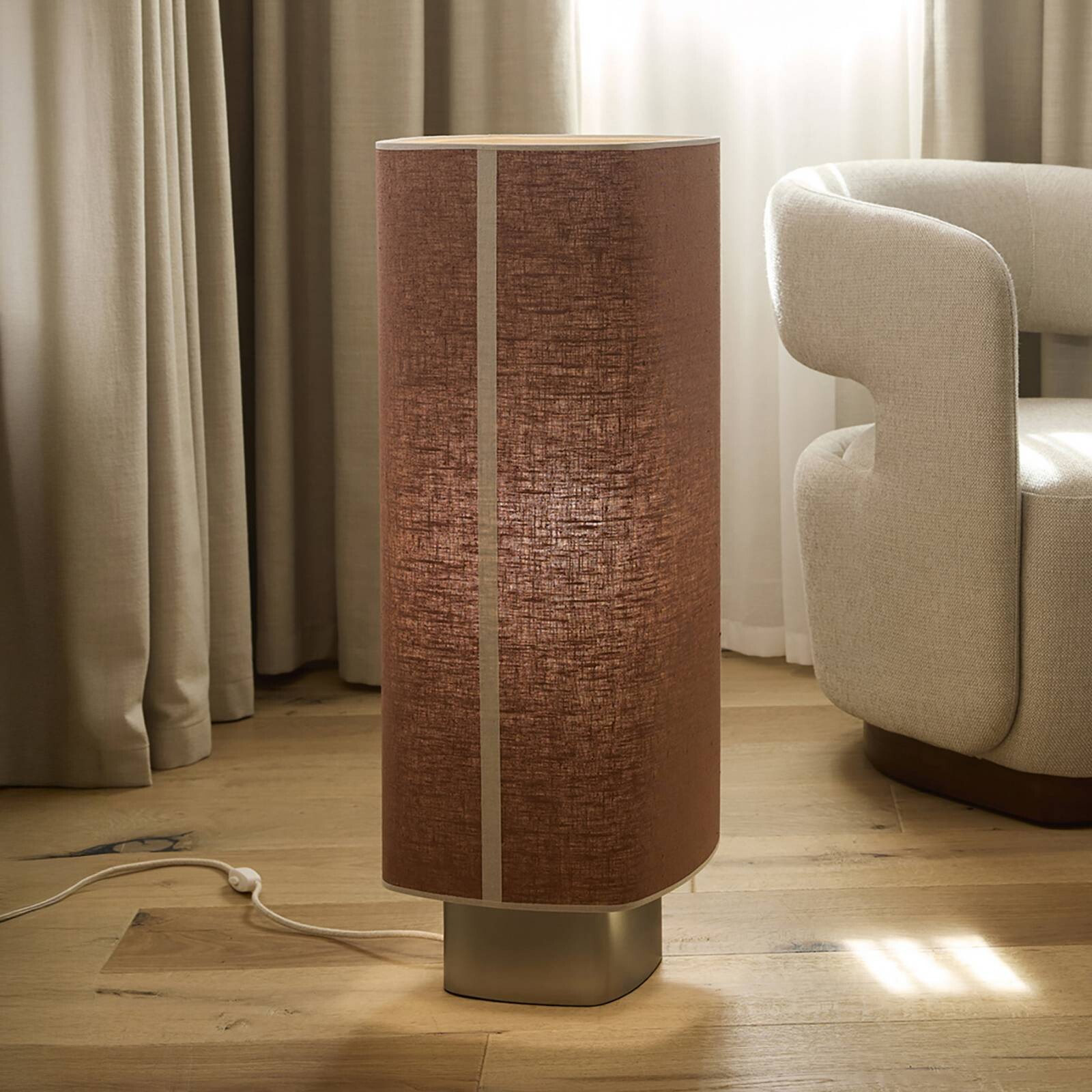 MARKET SET Stojacia lampa Dolce, korkovo hnedá, ľan, E27