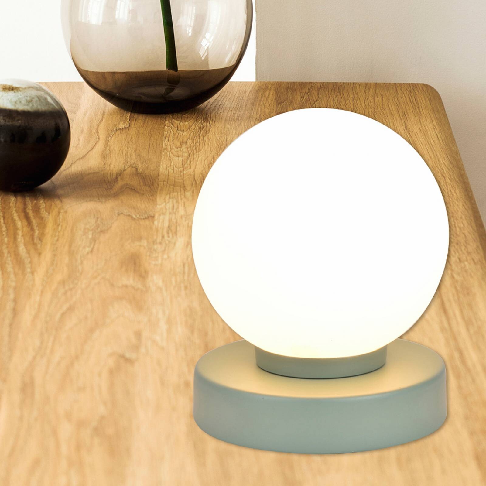 Stolová lampa Seventy, kaktusovo zelená, výška 15 cm, kov/sklo