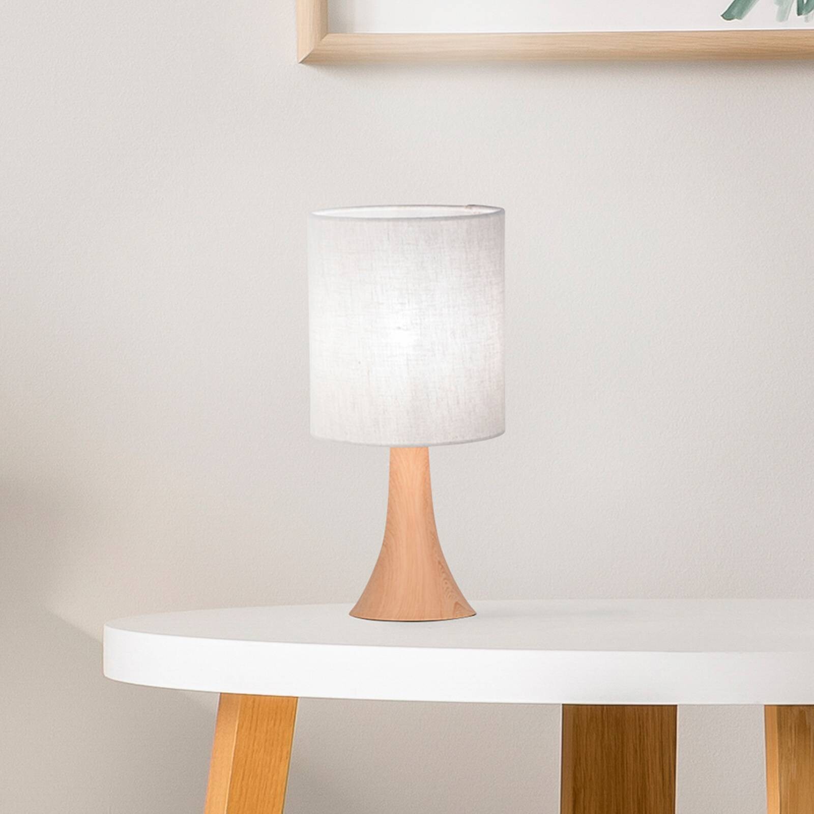Stolová lampa Arto, svetlohnedá/biela, výška 32 cm, kov/ľan