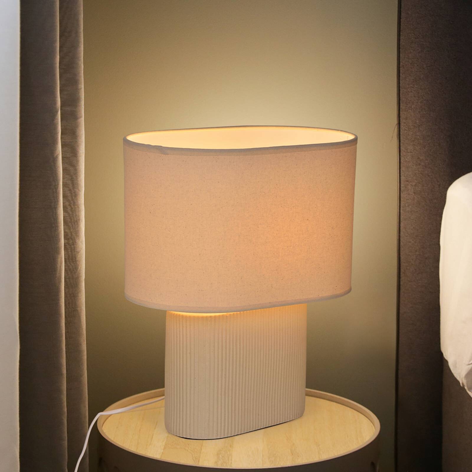 Stolová lampa Santorini, slonovinová/béžová, 38 cm, ľan/keramika