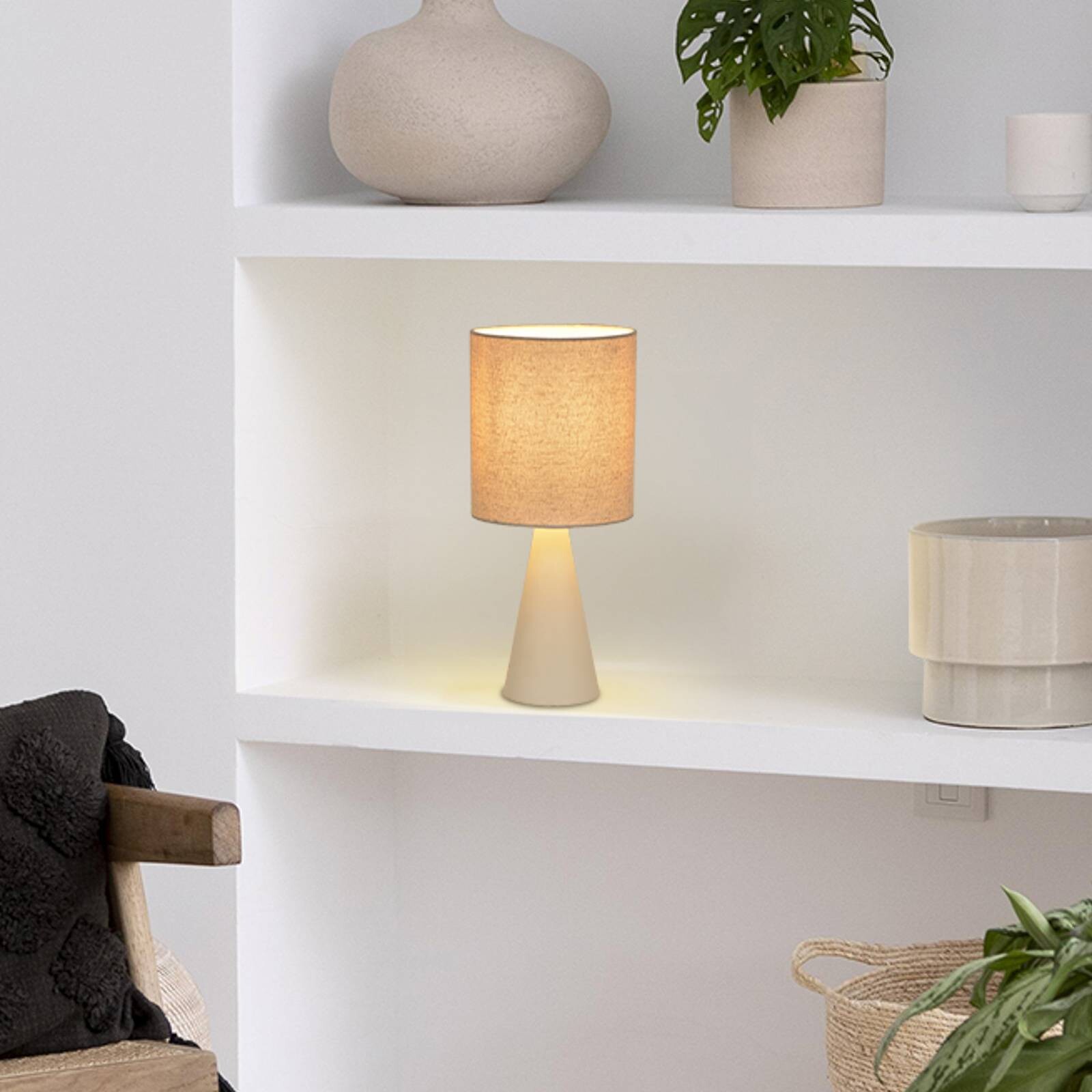 Stolová lampa Sally, slonovinová/béžová, výška 33 cm, kov/látka