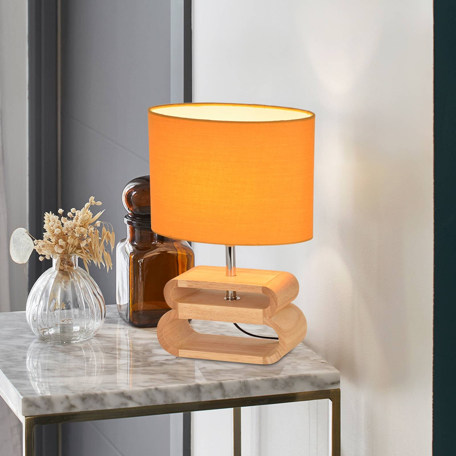 Stolová lampa Oslo, horčicovožltá/svetlé drevo, 30 cm, bavlna/drevo