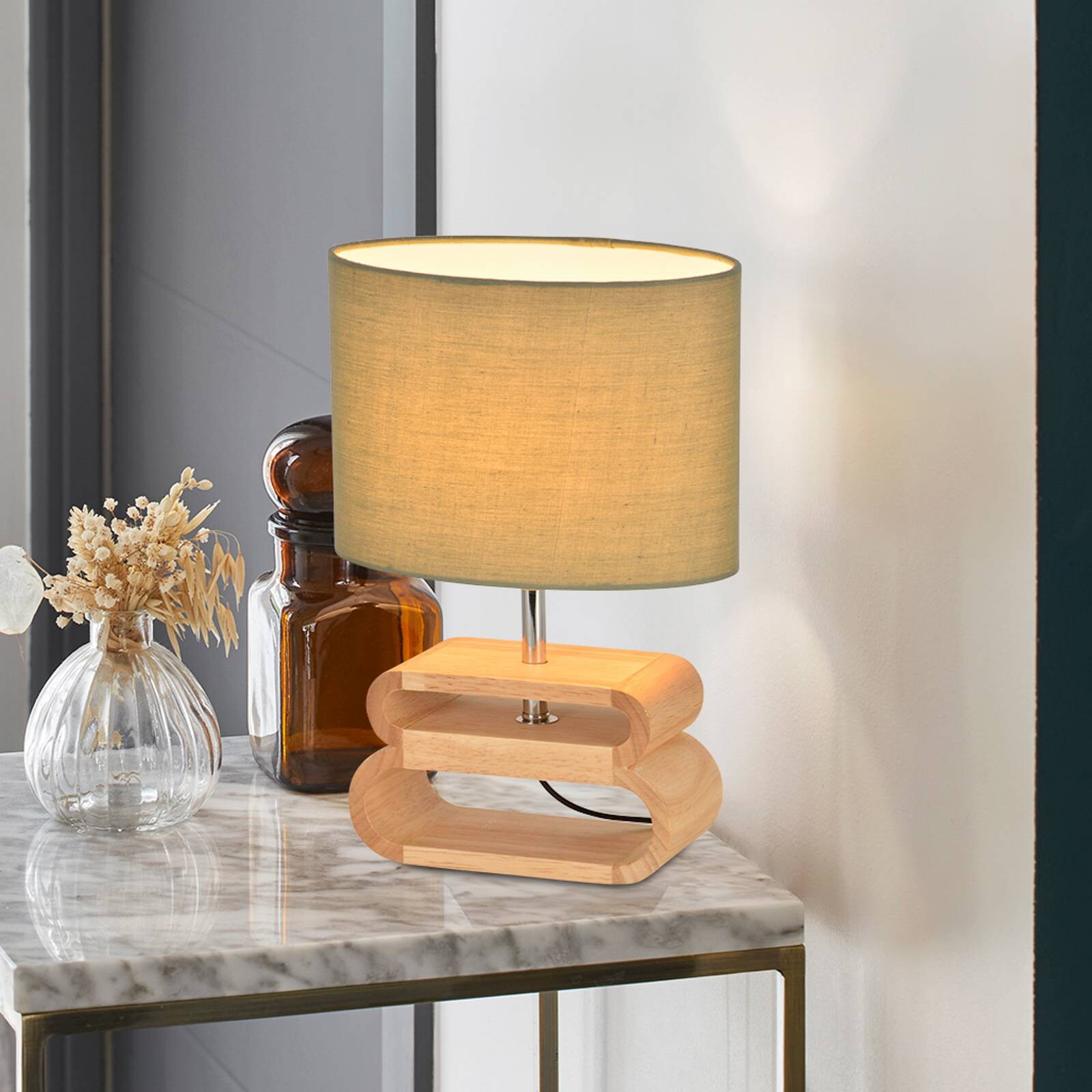 Stolová lampa Oslo, svetlá farba/svetlé drevo, výška 30 cm, bavlna/drevo
