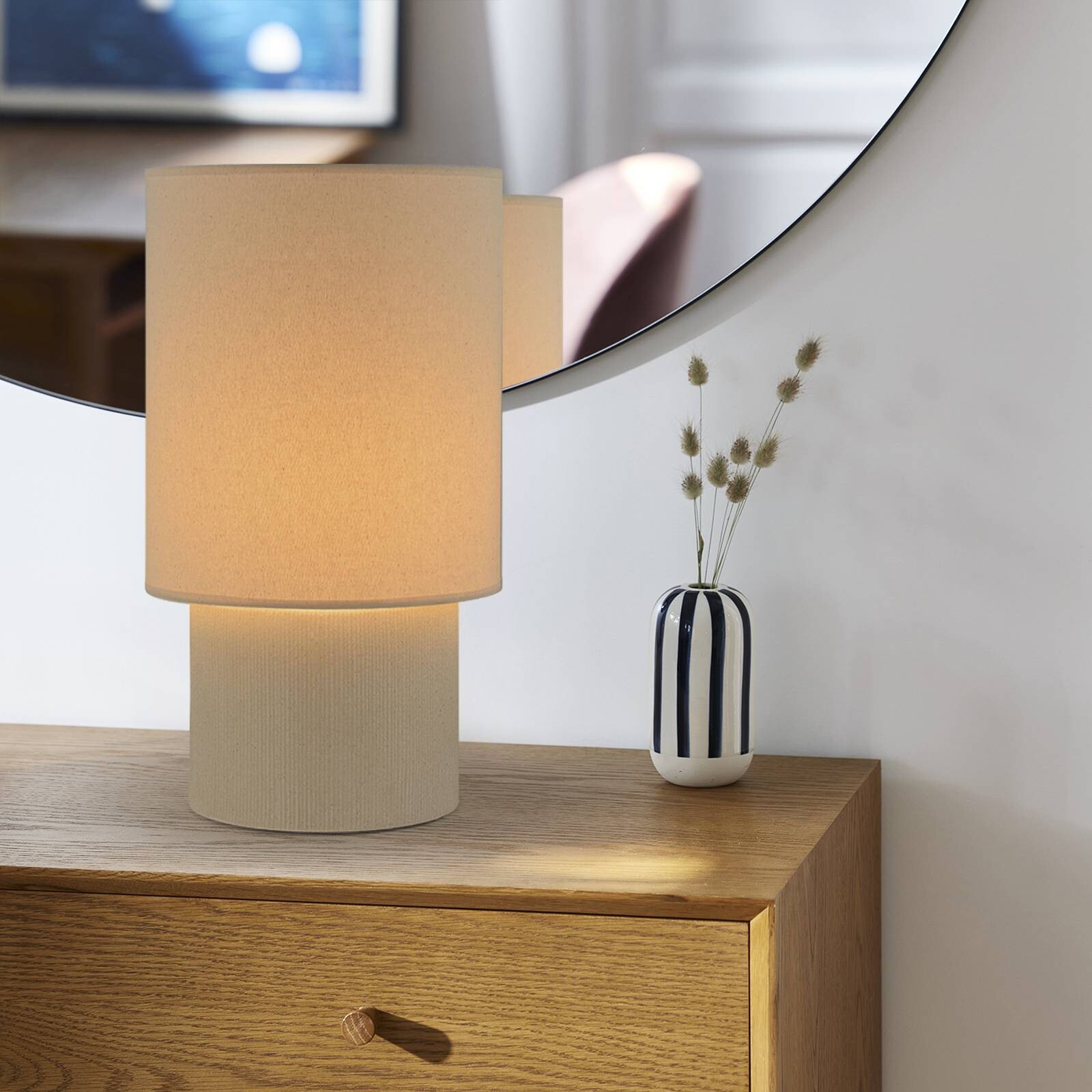 Stolová lampa Rhodes, slonovinová/béžová, 51 cm, ľan/keramika
