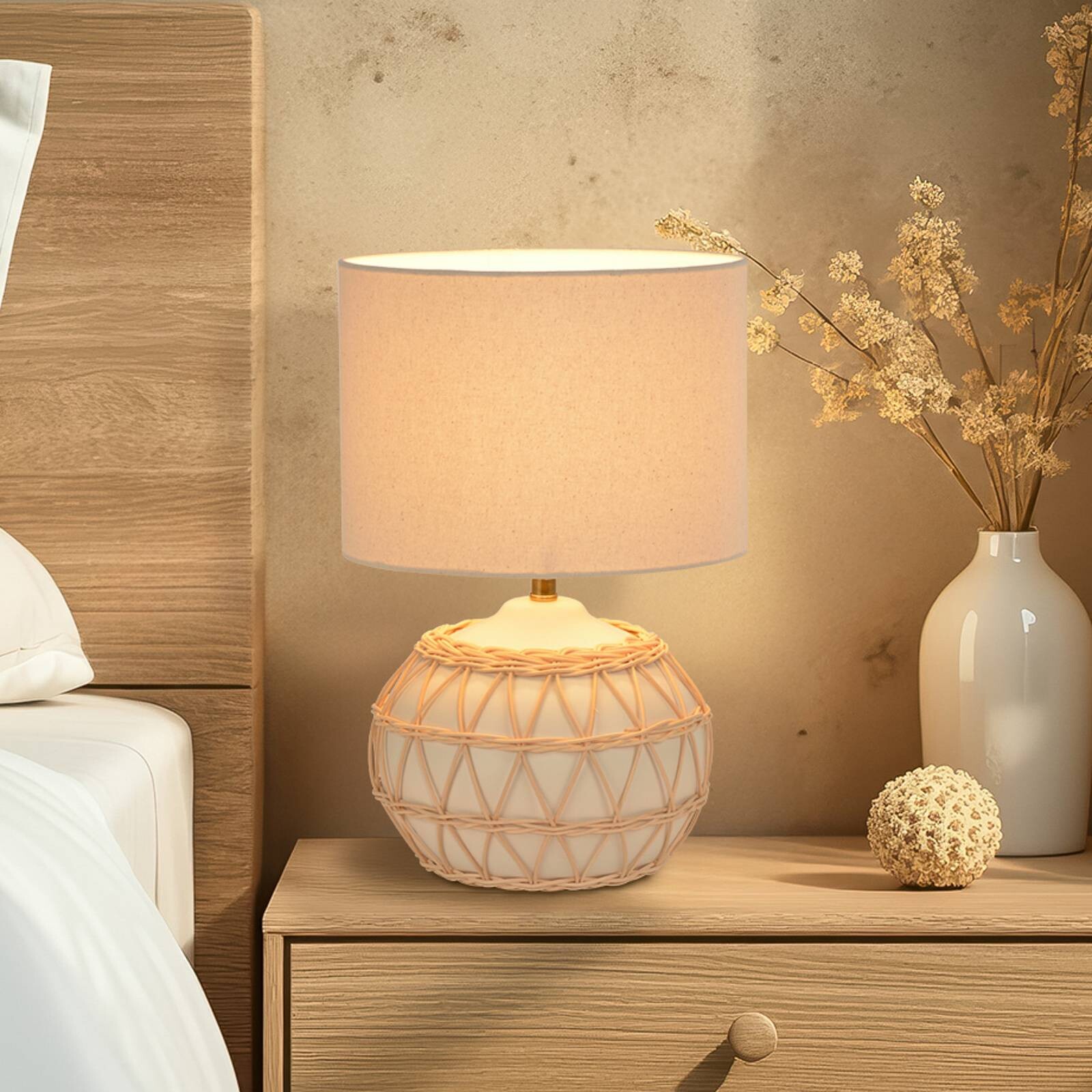 Stolová lampa Cyclades, slonovinová/béžová, 35 cm, ľan/keramika