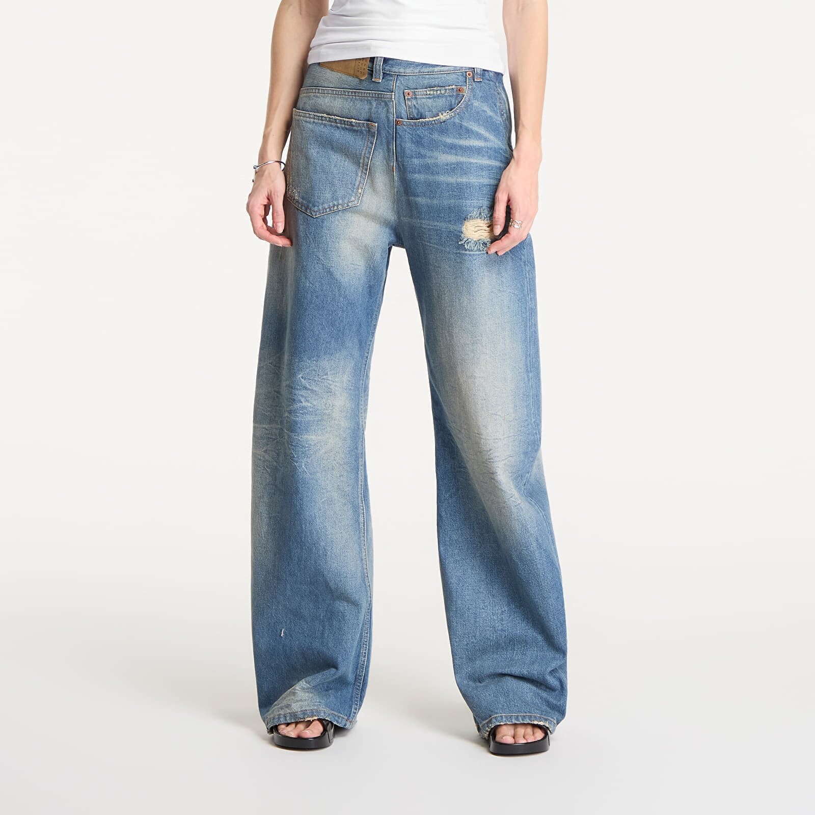 Džínsy MM6 Twist Wide Leg Jeans Dark Grey Melange/ Brown 28