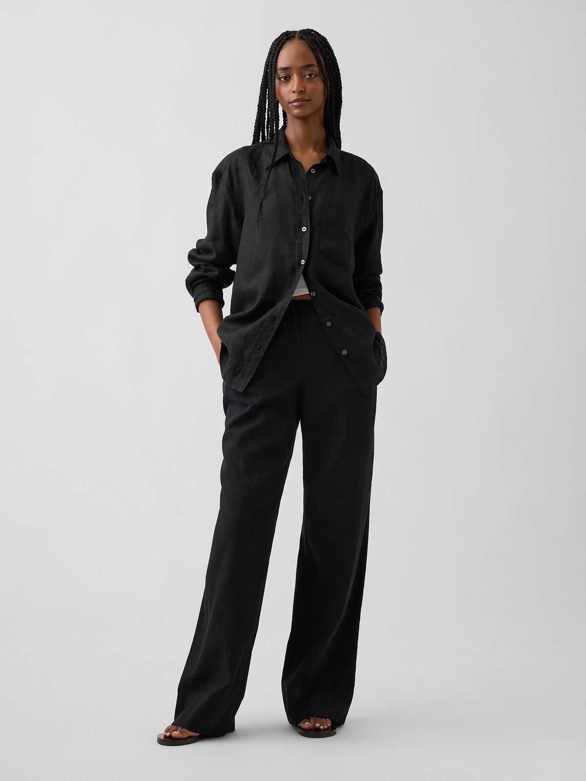 GAP Linen Trousers Relaxed Wide-Leg - Ladies