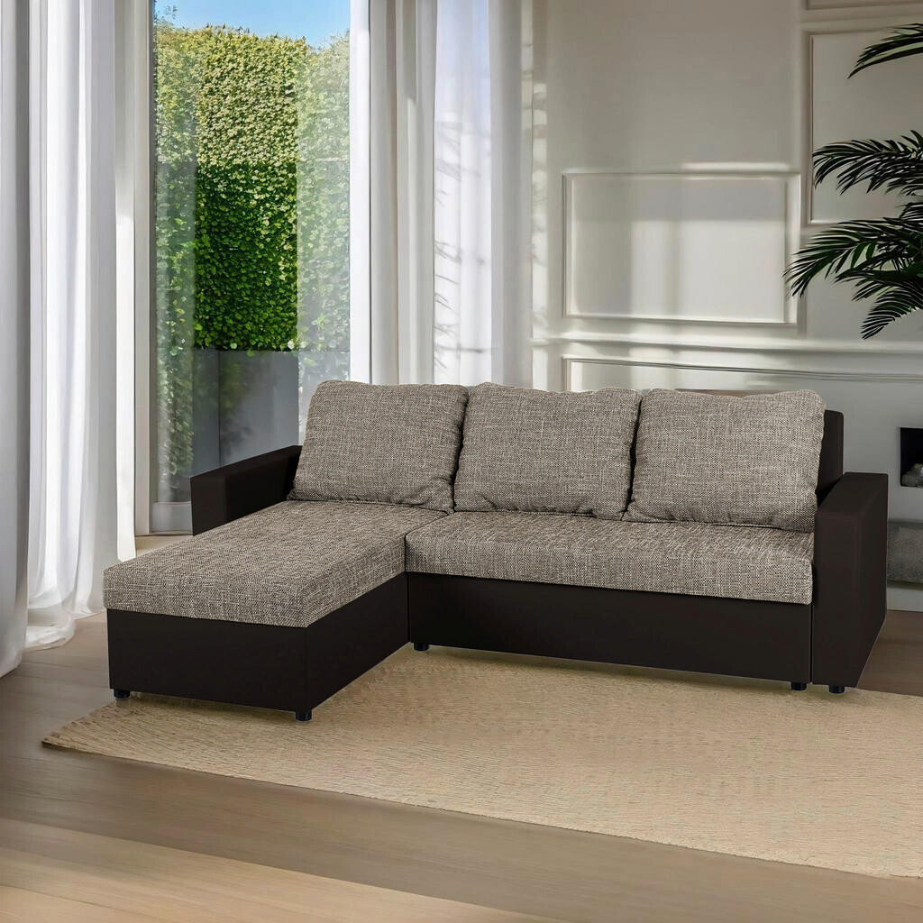 P & B ROHOVÁ SEDAČKA, textil, kompozitné drevo, cappuccino, mokka