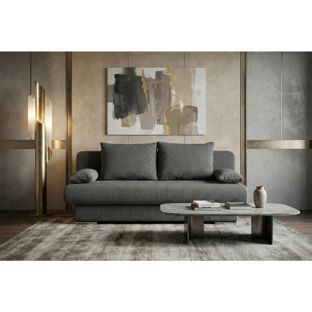 P & B ROZKLADACIA POHOVKA, textil, kompozitné drevo, tmavosivá