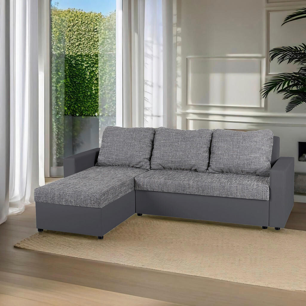 P & B ROHOVÁ SEDAČKA, textil, kompozitné drevo, sivá