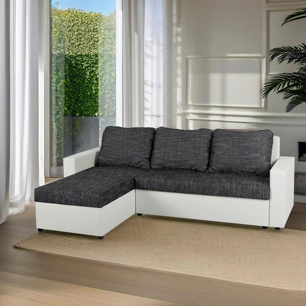 P & B ROHOVÁ SEDAČKA, textil, kompozitné drevo, čierna, biela