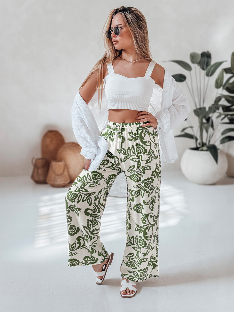 Dámske kvetinové nohavice so širokými nohavicami LOVEGARDEN zelené FashionStreet UY2656 M