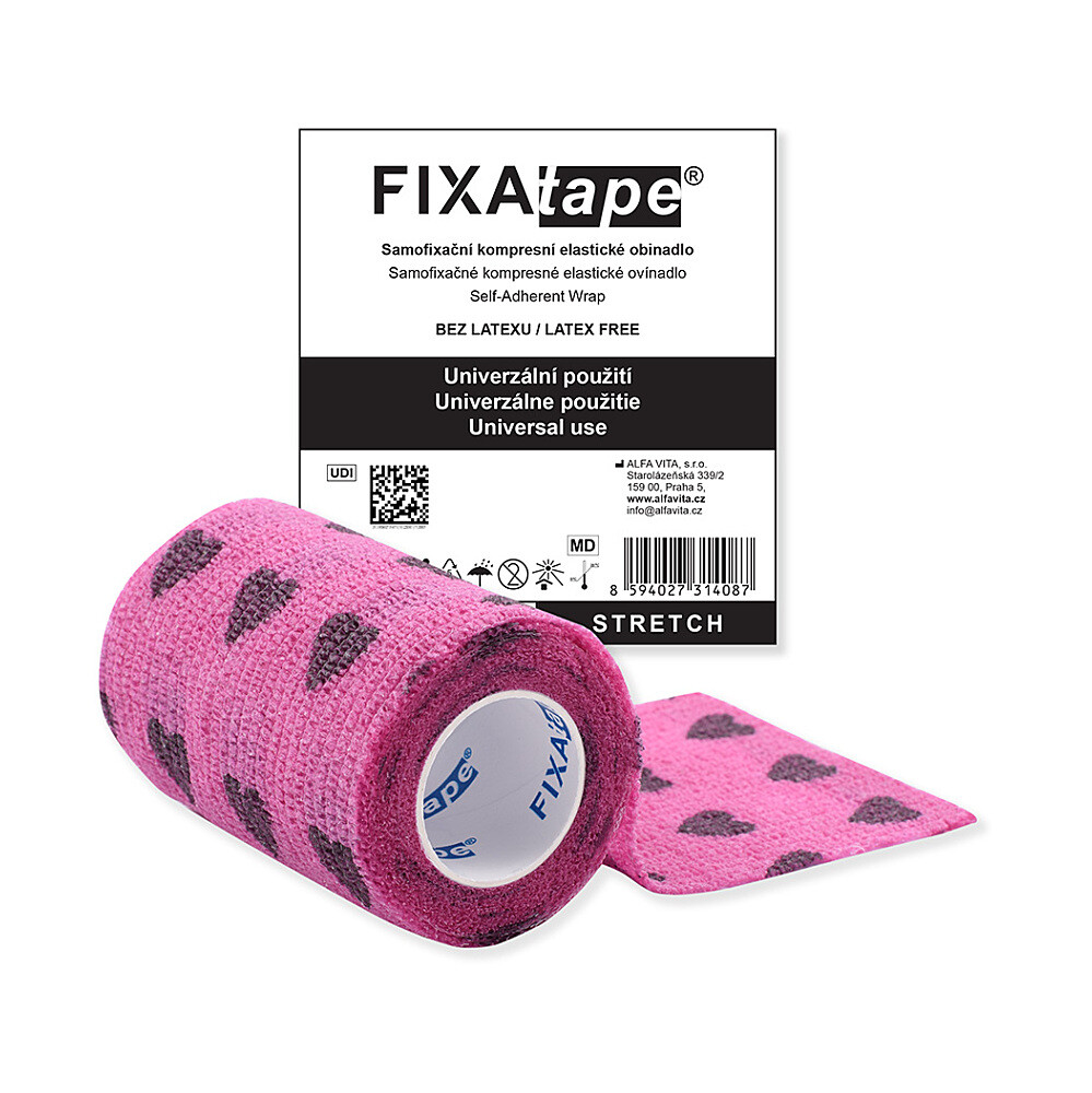 FIXATAPE Stretch samofixačné ovínadlo 7,5 cm x 450 cm ružové srdce 1 kus